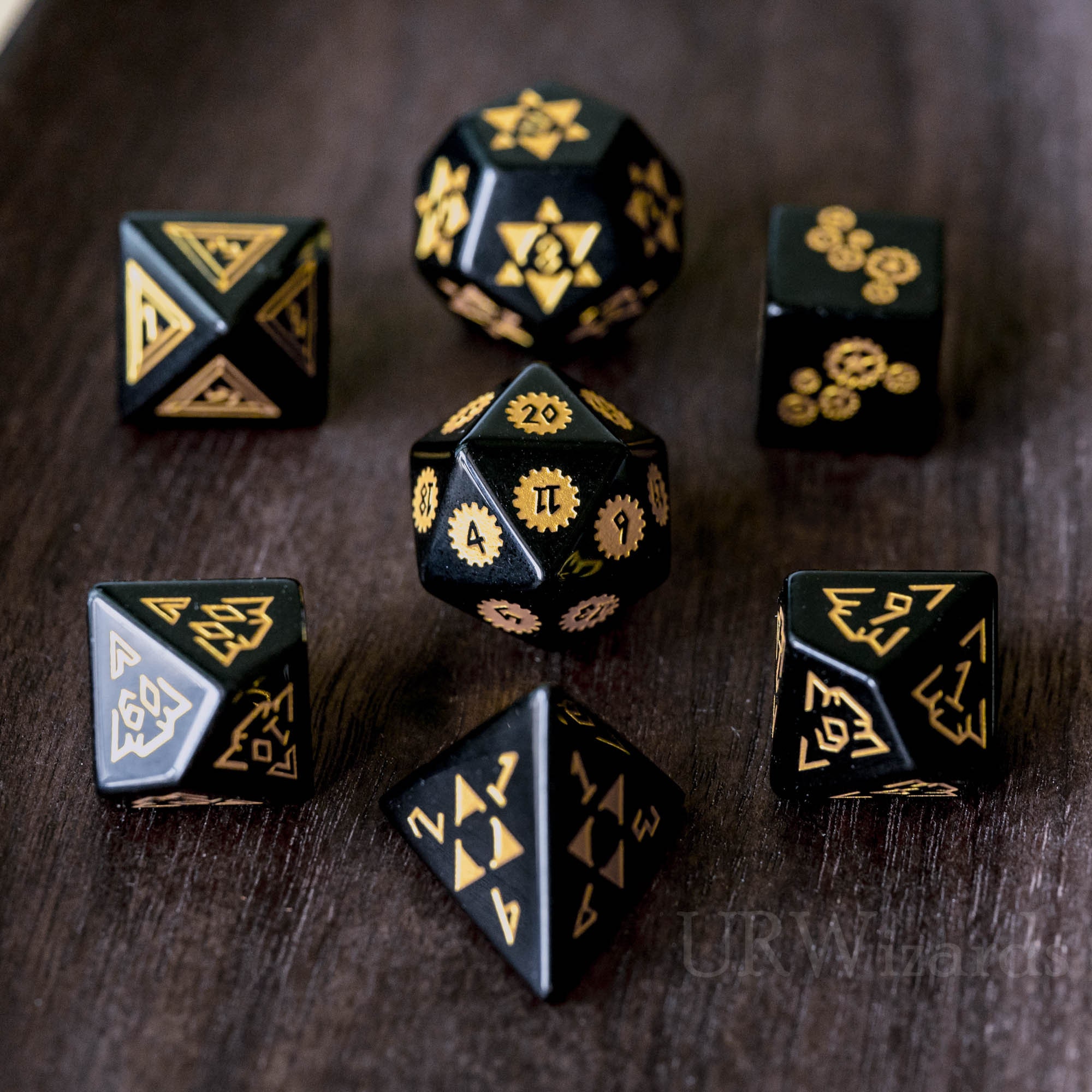 Full Set of Engraved Obsidian Polyhedral Dice Set Gemstone DnD Etsy