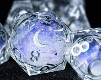 Dnd dice set  Handmade Resin Sharp Edge Dice Polyhedral Dice Set  Set  -  Dungeons and Dragons  Starry Liquid Heart Ice Cube Moon