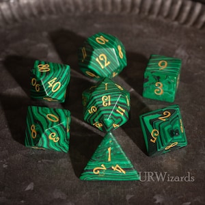 Dnd dice set  Malachite  Set  - Engraved/Carving for Dungeons and Dragons, RPG Game  MTG Game
