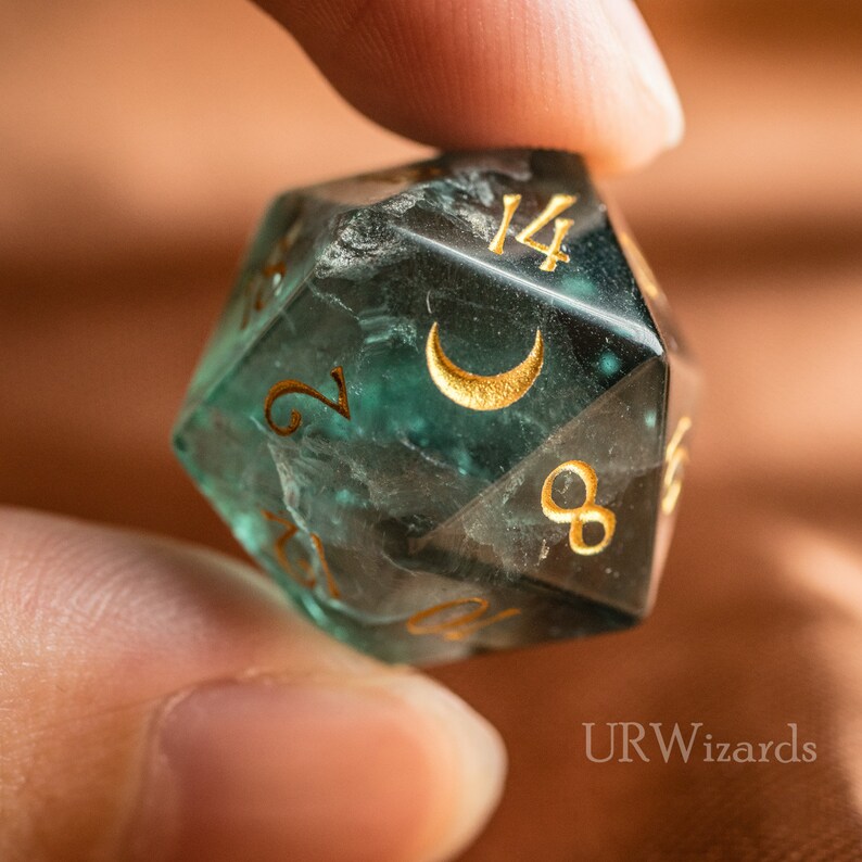 D20 Engraved Green Fluorite Gemstone D20 Dice  Dungeons and image 2