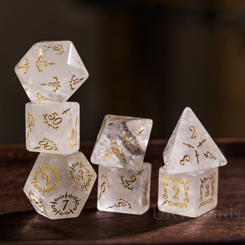 Full Set Clear Quartz Polyhedral Dice Set Gemstone DnD Dice Etsy