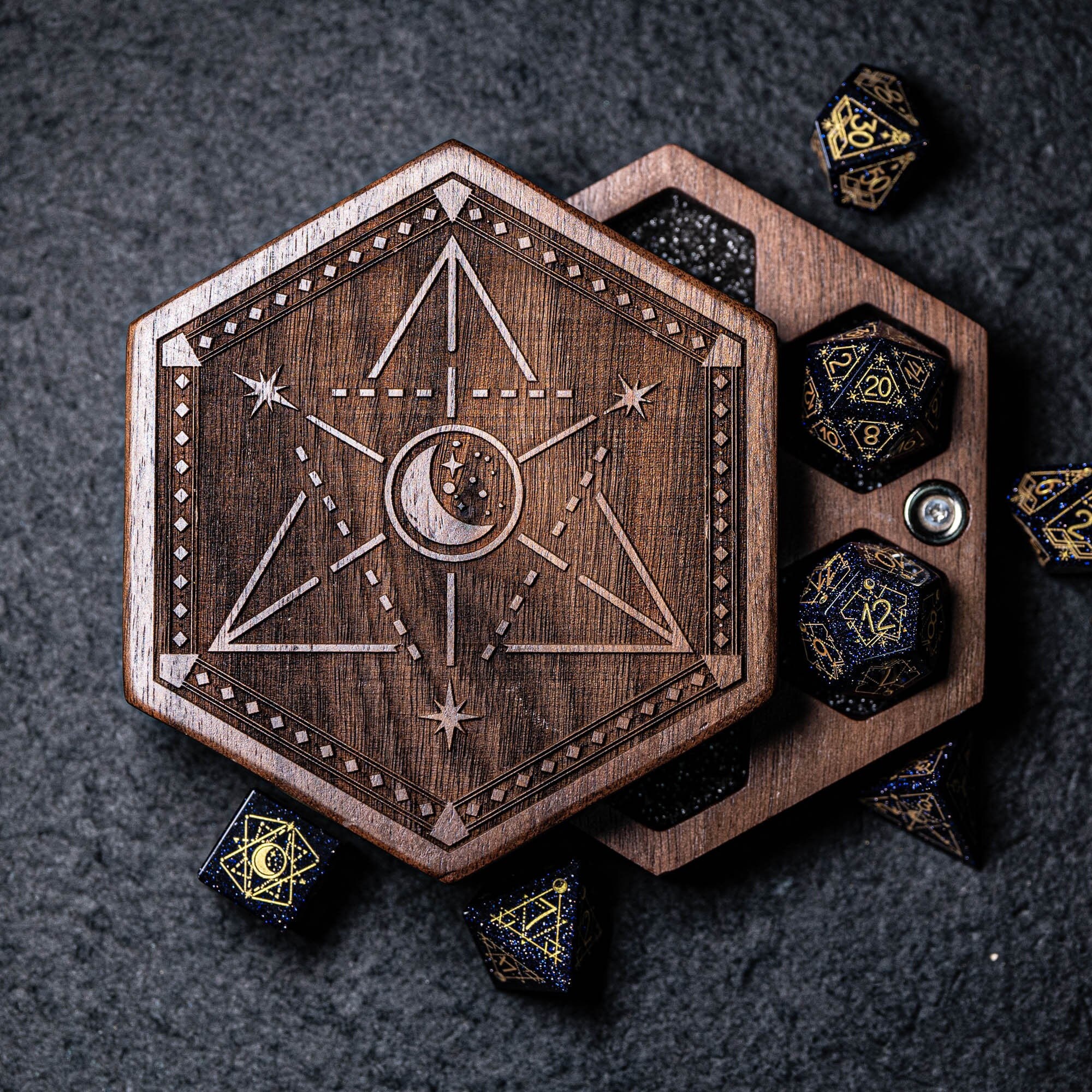 Engraved Astrology Walnut D&D Gaming Dice Box DnD Dice Set Etsy