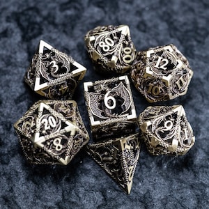 D&D Hollowed Metal Dice Set Dragon Grey - Dungeons and Dragons Dice Set