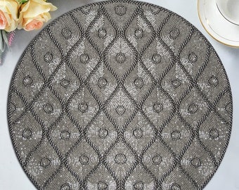 Silver Beaded Placemats Scratch Heat Stain Resistant Anti Skid Charger Kitchen Decor Table-mats 14 Inches