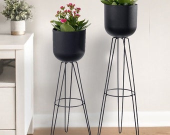 Metal Decorative Planter with Plastic Pot and Stand for Offices, Reception, Homes, Patio