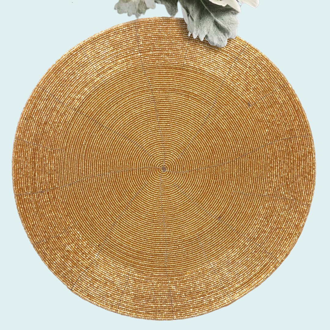 Gold Beaded Placemats Set, Scratch Heat Resistant, Round Place Mats for