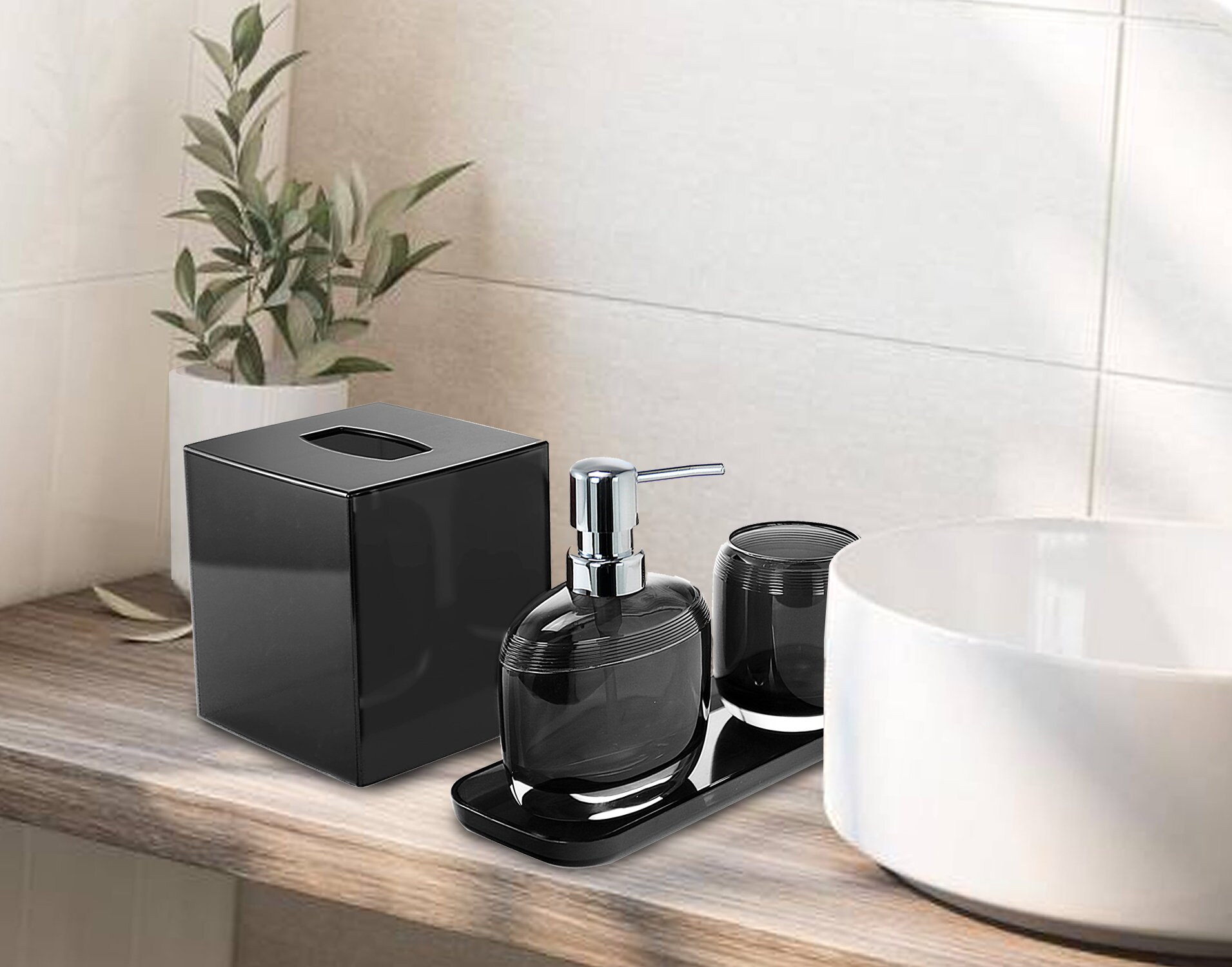 Bathroom Accessories Set in Black Color Bouquet Collection Etsy