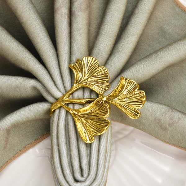 Antique Gold Napkin Rings, Leaf Napkin Rings Set, Wedding Table Decor, Dining Table Setting, Kitchen Gift Women, Housewarming Party Supplies