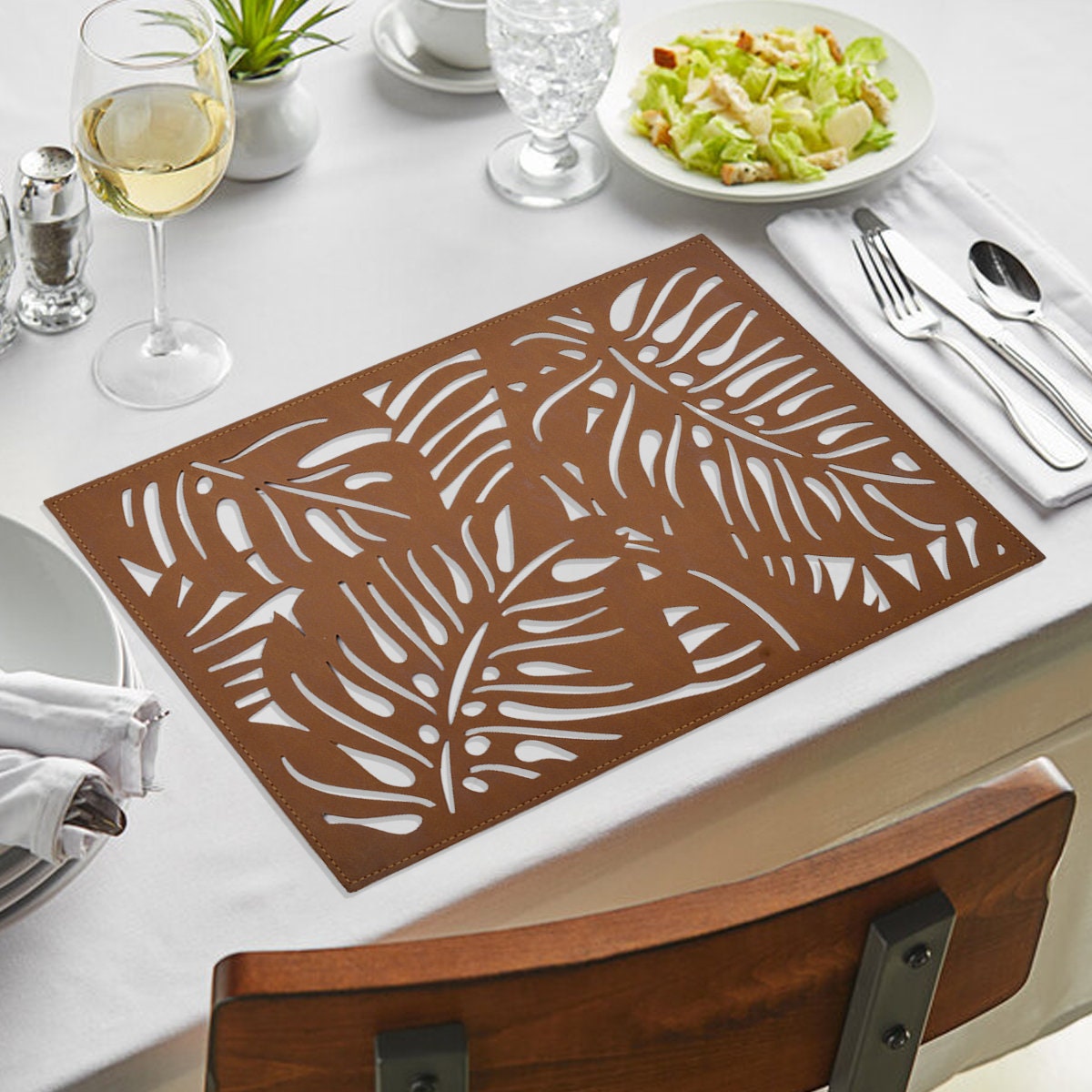 EDanle Cowhide Pattern Faux Leather Placemats Set of 6,Heat Resistant  Non-Slip Waterproof Wipeable Washable Kitchen Dining PU Table Place