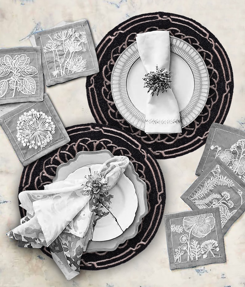 Placemat sets Tile Placemats Embroidered Beaded Placemats Etsy
