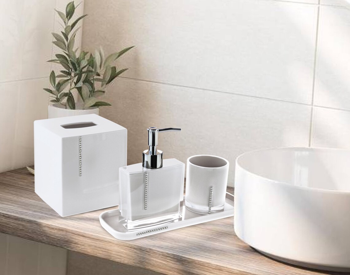 Bathroom Accessories Set in Crystal White Color Bath Etsy