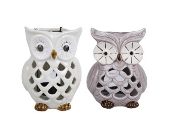 Shabby Chic Set Of Two Wooden Vintage Style Tealight Holders Gift Set Owl 