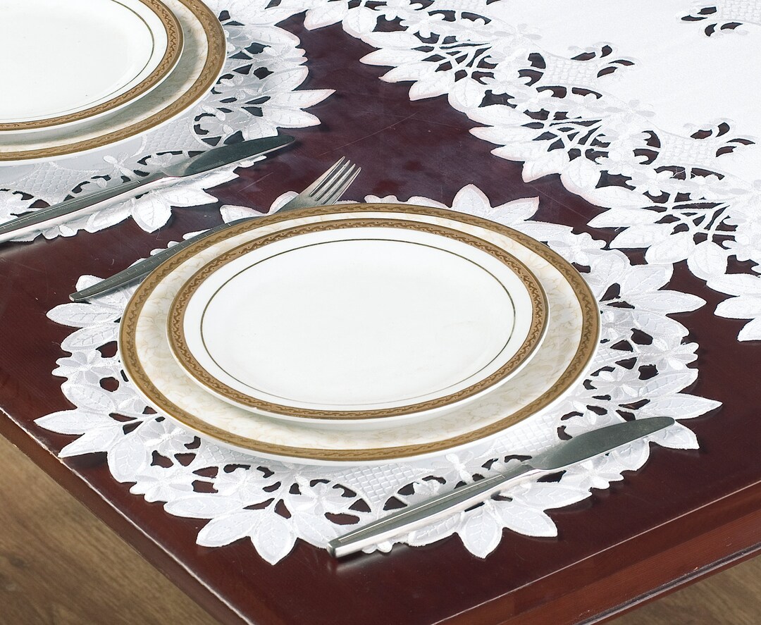 White Doilies Set of 4, Lace Crochet Embroidered Doily Placemat, Dining ...