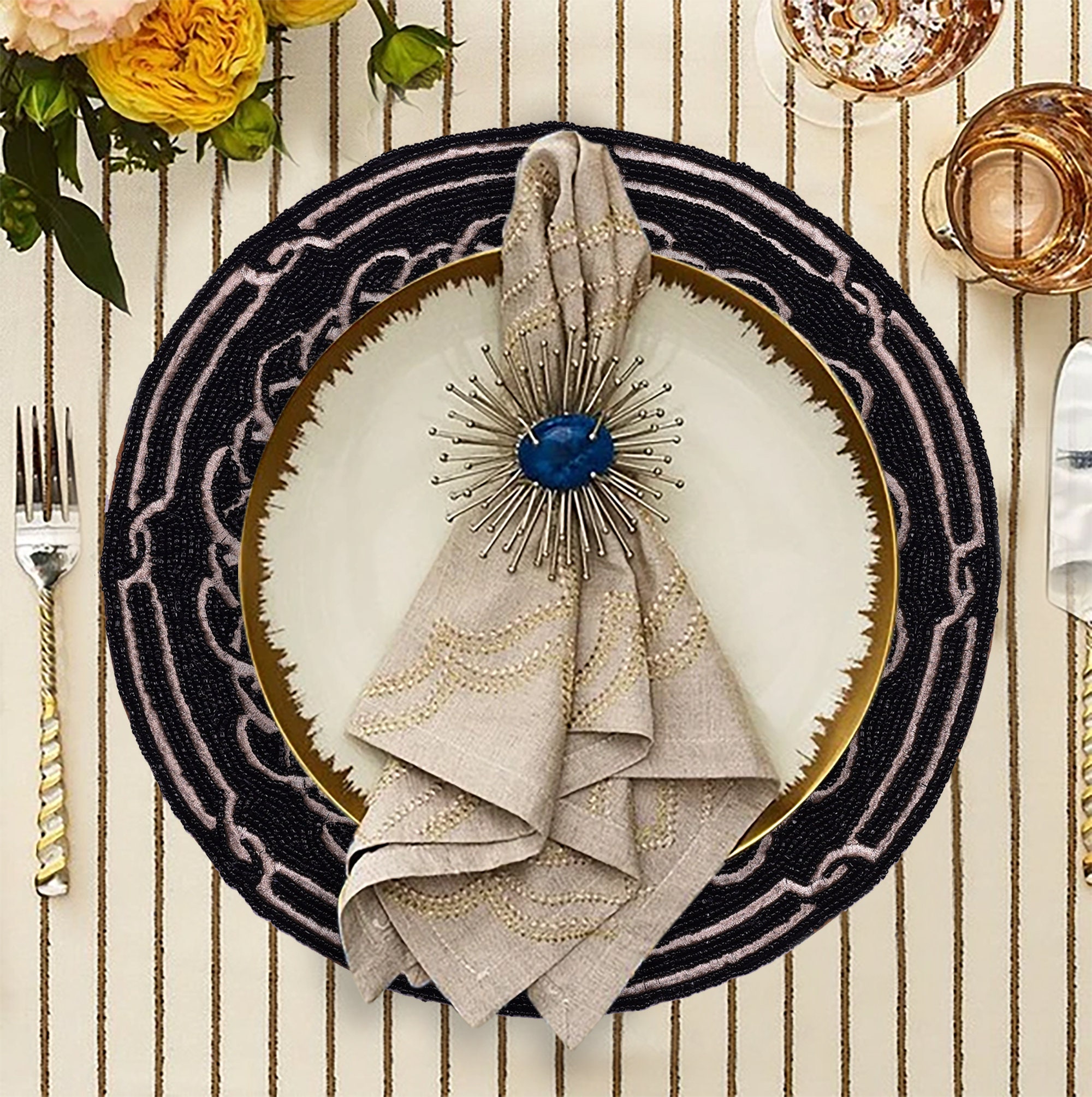 Placemat sets Tile Placemats Embroidered Beaded Placemats Etsy