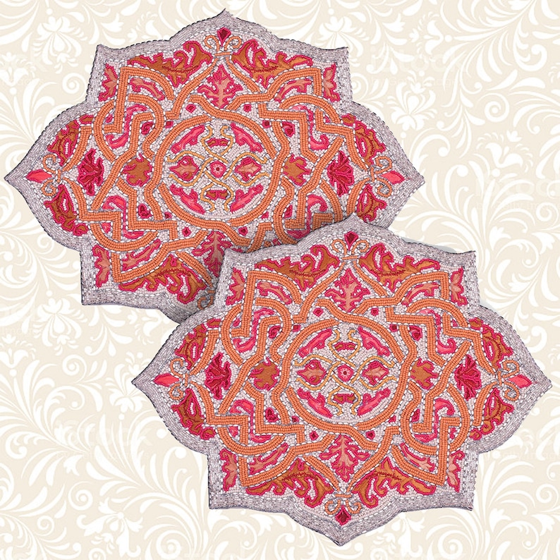 Orange Pink Beaded Embroidered Placemats for Dining Table Etsy