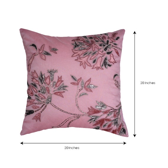 Set Of 2 Embroidered Decorative Pillows, Inserts & Covers, Accent Pillows,  Throw Pillows With Cushion Inserts Included 18X18 (Pink) 