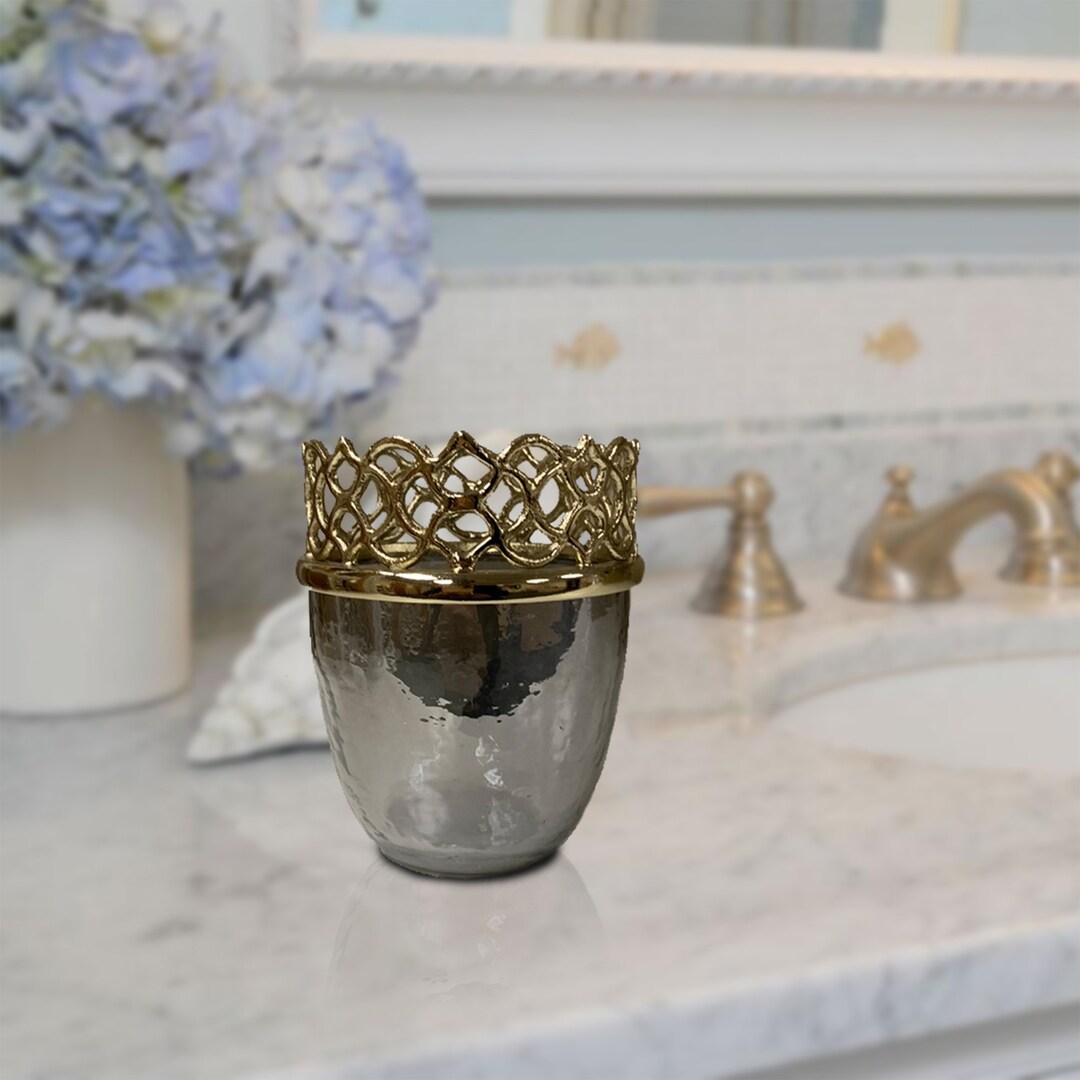 Bathroom Tumbler Cup Brass and Glass Finish Elegant Etsy