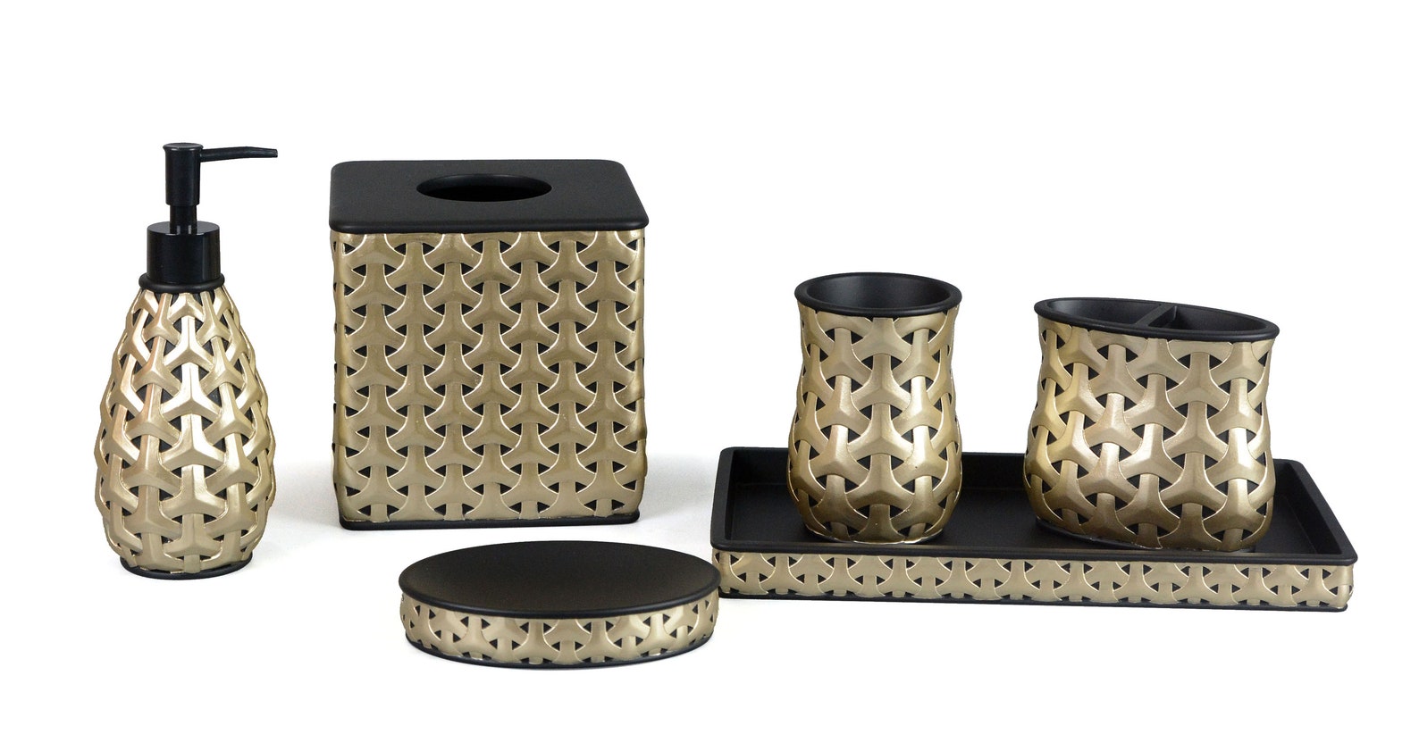 Bathroom Accessories Set Gold Black Bath Accessory Set Soap Etsy