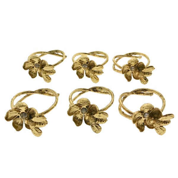 Gold Napkin Rings in Floral with Bee Design for Dining Table Kitchen Table Coffee Table - Set of 6