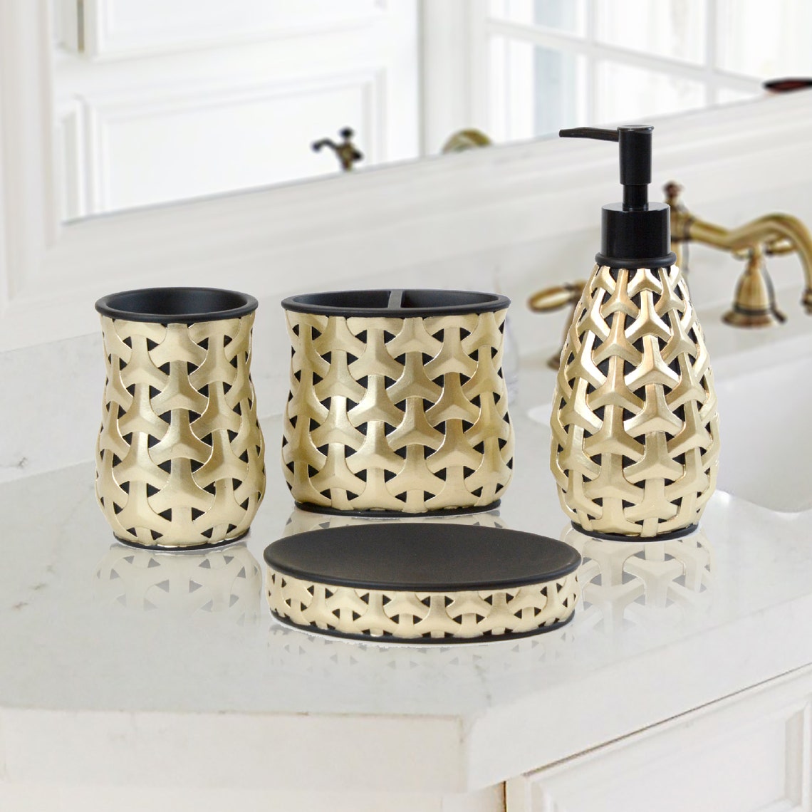 Bathroom Accessories Set Gold Black Bath Accessory Set Soap Etsy