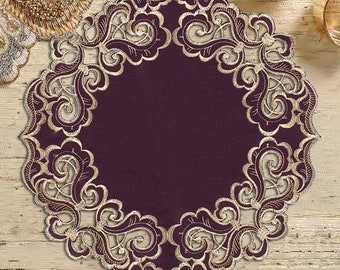 Napperons prune doré, lot de 4, 8 12, sets de table vintage, chemin de table, napperon rond brodé, linge de table, centre de table de mariage, décoration de cuisine