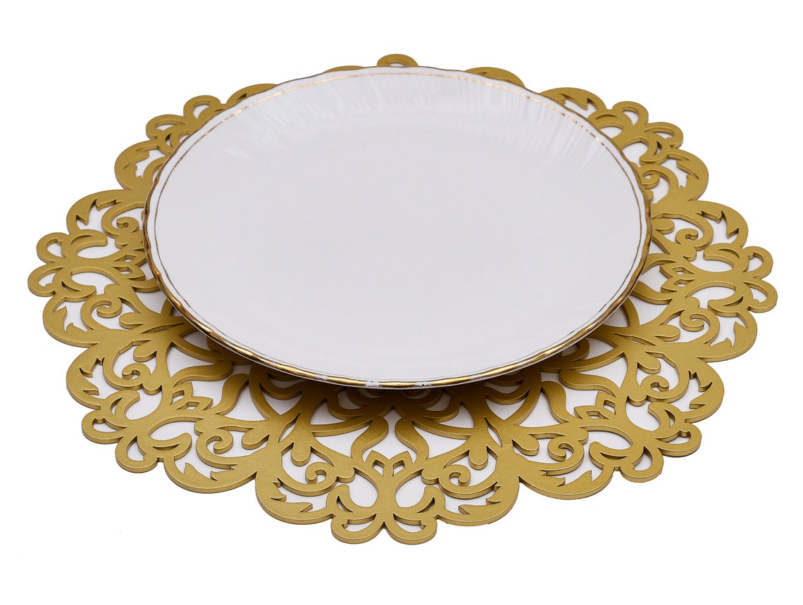 Gold Placemats Placemat natural circle Wood Carved Trivet Etsy