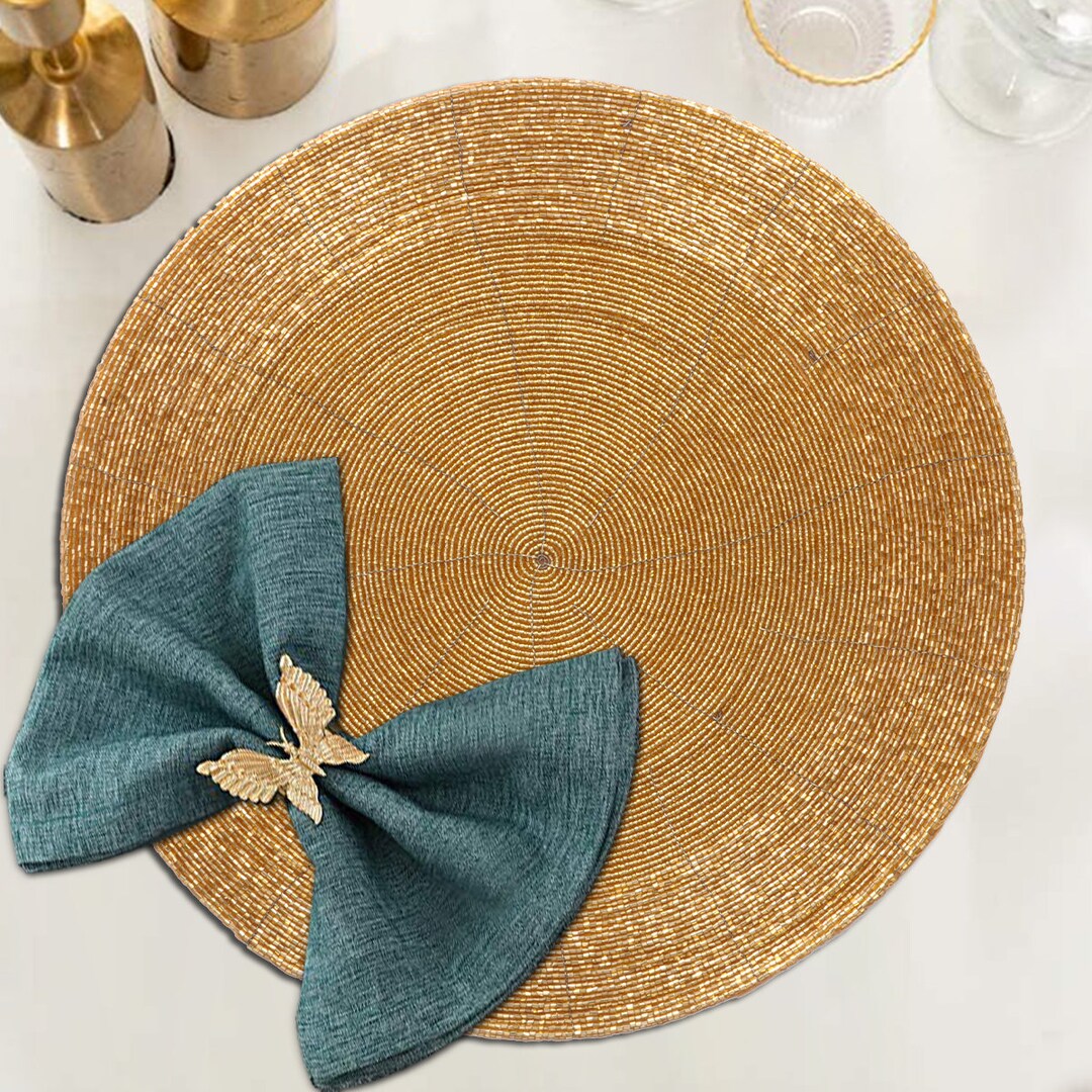 Set of 4 Gold Beaded Placemats for Dining Table Handmade Etsy