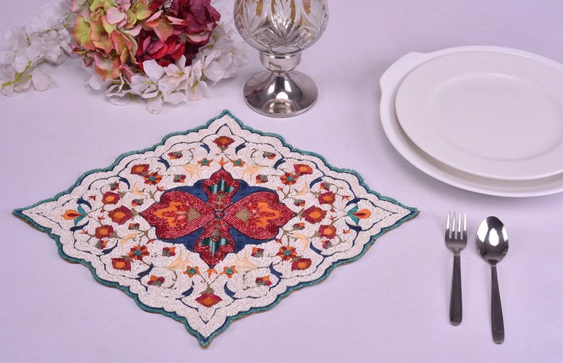 Placemat sets Tile Placemats Embroidered Beaded Placemats Etsy