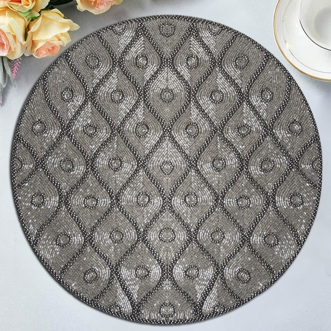 Silver Beaded Placemats Scratch Heat Stain Resistant Anti Skid Etsy