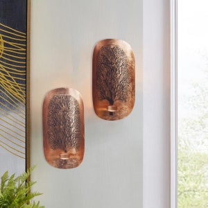 Candle Holders Wall Sconces - Set of 2 Decorative Copper Tea Light for Home Decor,Living Room, Bedroom, Farmhouse, Events