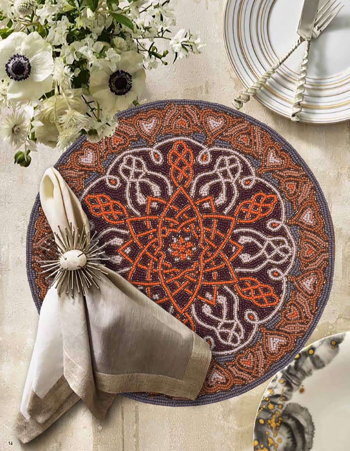 Placemat sets Tile Placemats Embroidered Beaded Placemats Etsy