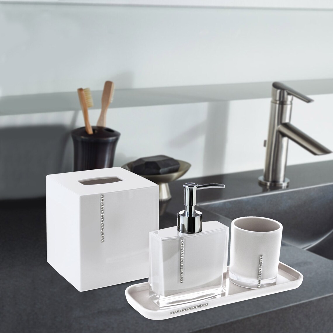 Bathroom Accessories Set in Crystal White Color Bath Etsy