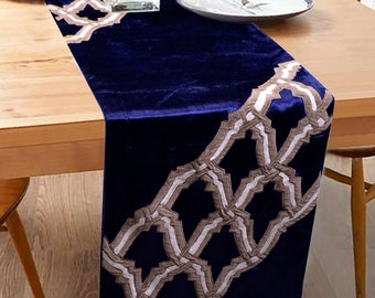 Table Runner - Velvet with Satin Perfect for Kitchen, Dining Room, Home Decor, Console Table, Farmhouse - Blue, 13x72 Inches