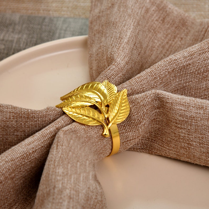 Gold Leaf Napkin Ring Festive Table Decor Setting and Favor Etsy