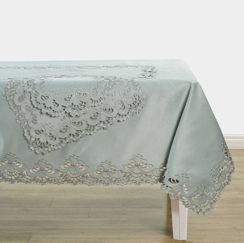 Weißer Spitzen-Tischläufer, bestickte Deckchen, Tischsets, Tischdecke, Mantle Dresser Schal, Bettwäsche, Hochzeitsschmuck, Home Decor Table Cover (60X120 inches)