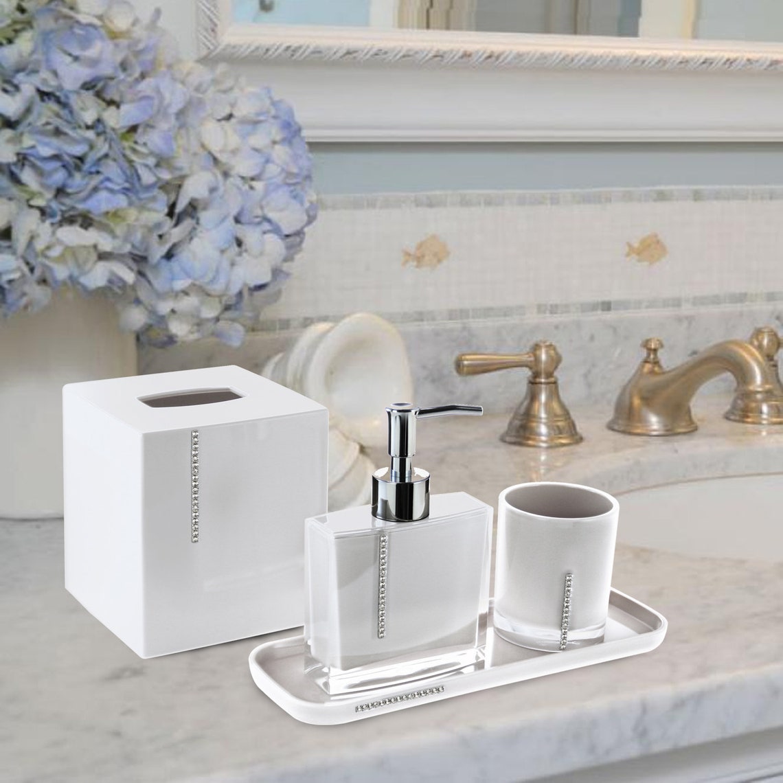 Bathroom Accessories Set in Crystal White Color Bath Etsy
