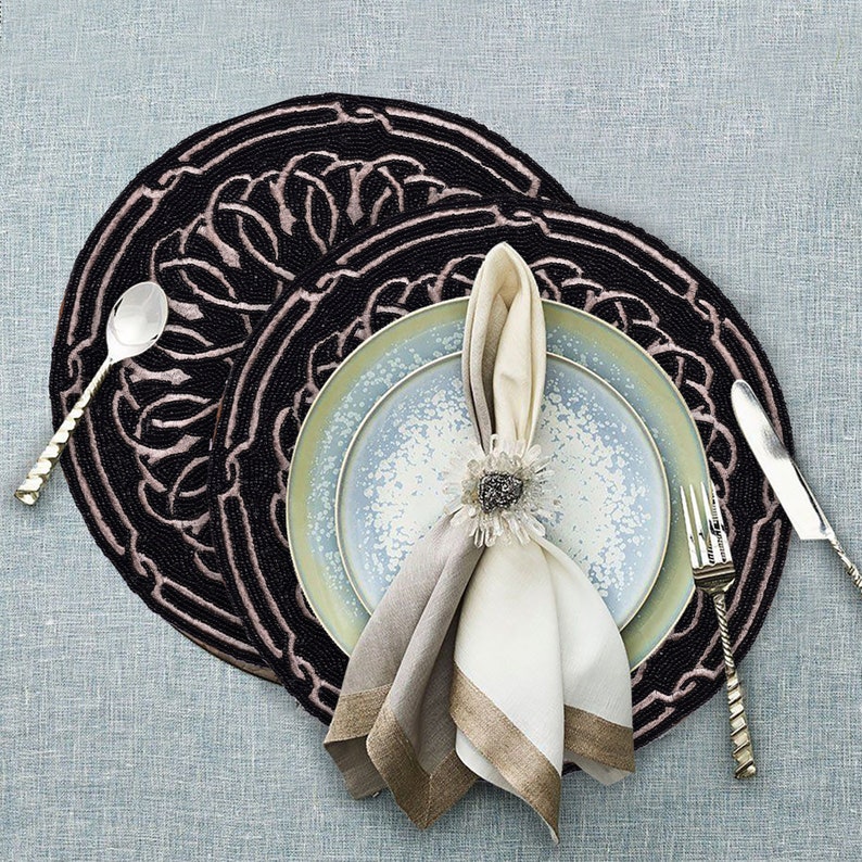 Placemat sets Tile Placemats Embroidered Beaded Placemats Etsy