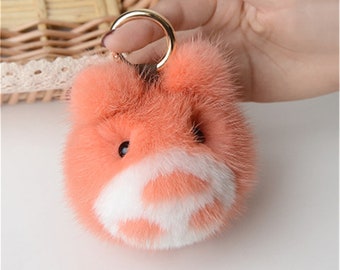 Real Fur Penguin Fur Ball Pompom Bag charm Car Keychain Kids Gift Toy Doll