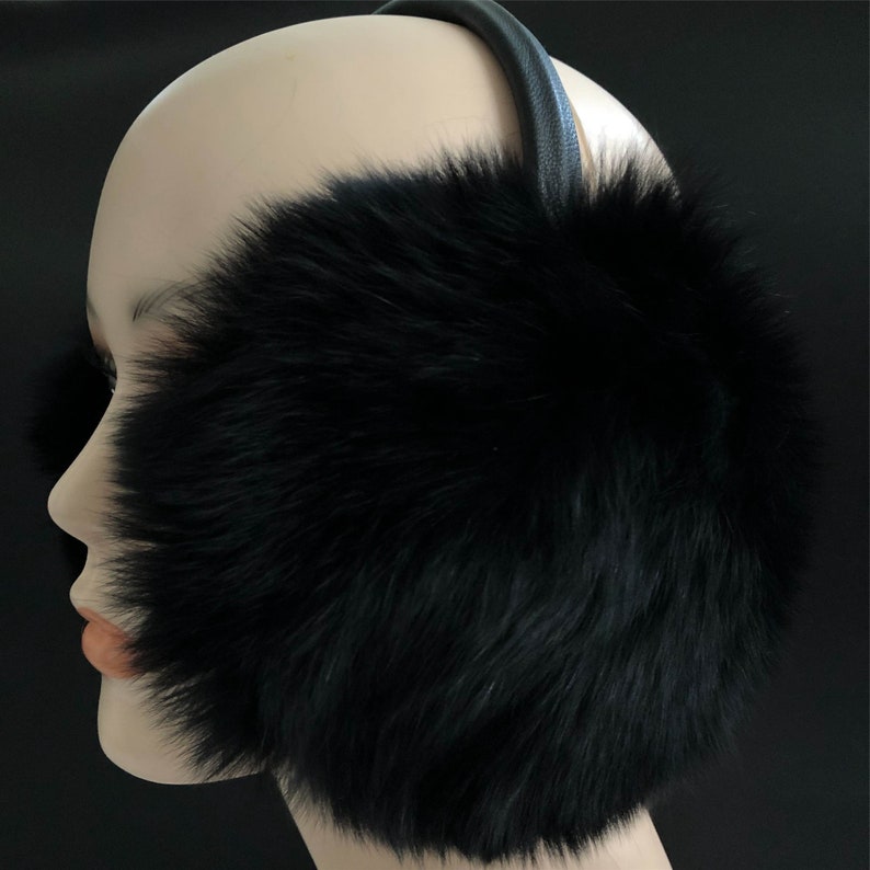 Black Large 100/% Real Fox Fur Earmuffs W Pompom Fur Ball Warm Ear Protector