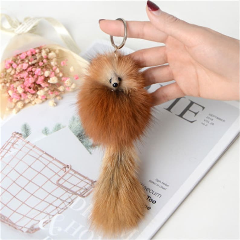 Cute Real Genuine Red Fox Fur Toy Doll Gift Keychain Keyring Bag Charm Car Phone Accessories