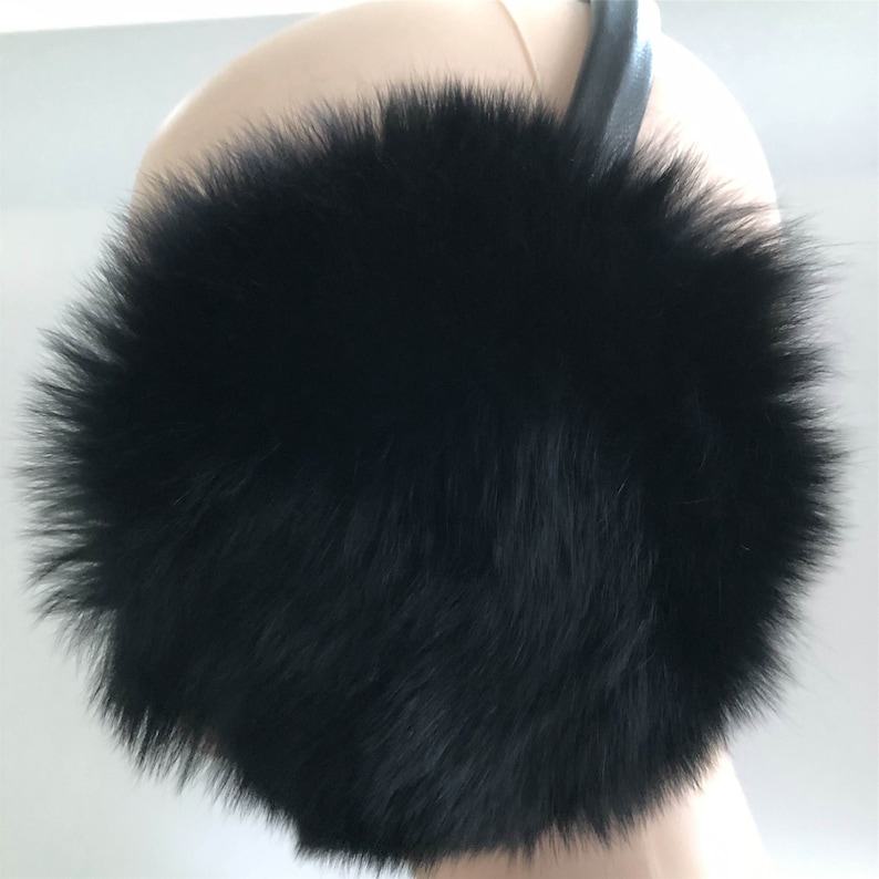 Black Large 100/% Real Fox Fur Earmuffs W Pompom Fur Ball Warm Ear Protector