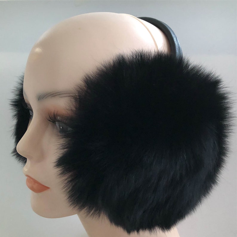 Black Large 100/% Real Fox Fur Earmuffs W Pompom Fur Ball Warm Ear Protector