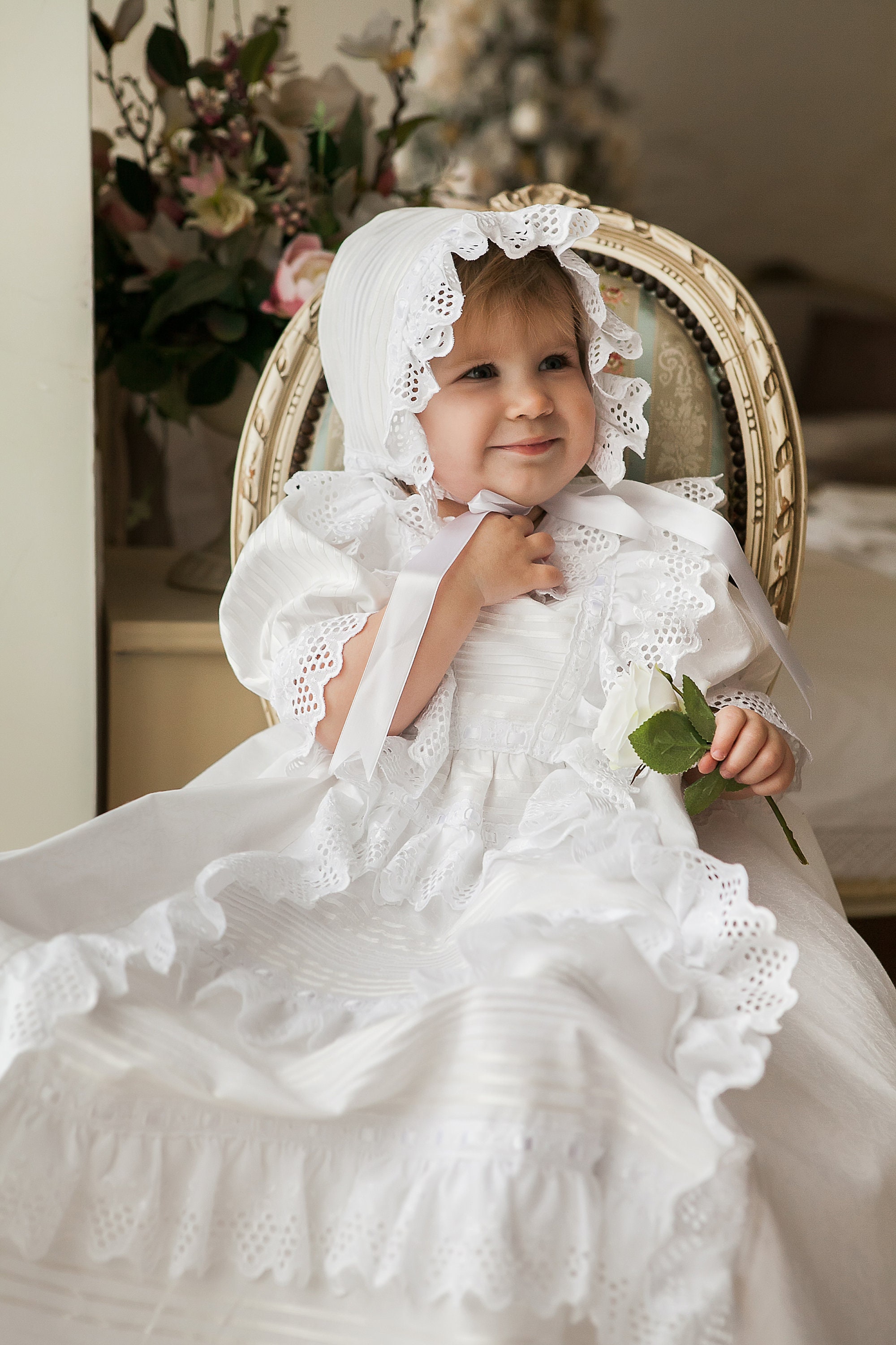 Lace baptism hat Christening Frill baby White Etsy