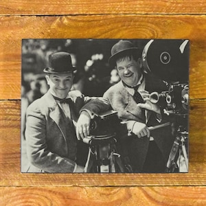 Laurel and Hardy - Iconic Comedians Late 1920&#39;s - Mid 1950&#39;s - Vintage Wood Wall Panel Decor