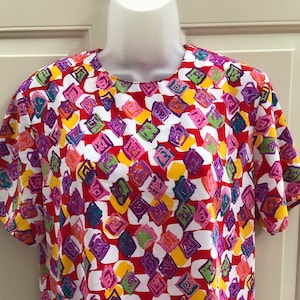 80s Adamo rainbow brights blouse, abstract blouse, short sleeve blouse, 80s patterned blouse, vintage career wear, vintage blouse, S