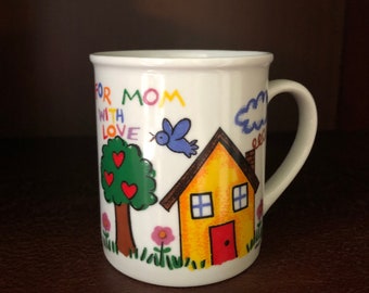 Vintage Mom mug, For Mom With Love, WESTWOOD 1994, Mother’s Day gift, 8oz Mom mug, novelty mug for Mom, kids artwork mug w house bird tree