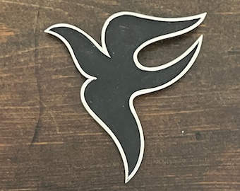 Vintage Trifari black bird brooch, large bird brooch, pendant or brooch, abstract bird brooch, black & silver metal bird brooch, artsy pin