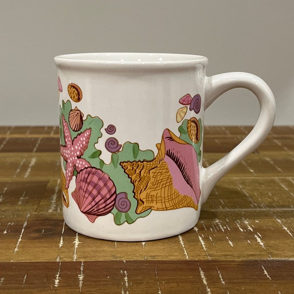 Vintage Cape Shore mug, 90s seashell mug, pink sea-foam green purple mug, coastal mug, 10oz mug, beach mug, seashore mug, beach house mug