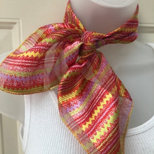 80s 90s poly neck scarf, mod neck scarf, square geometric scarf, neon red pink yellow green scarf, boho head scarf, groovy scarf