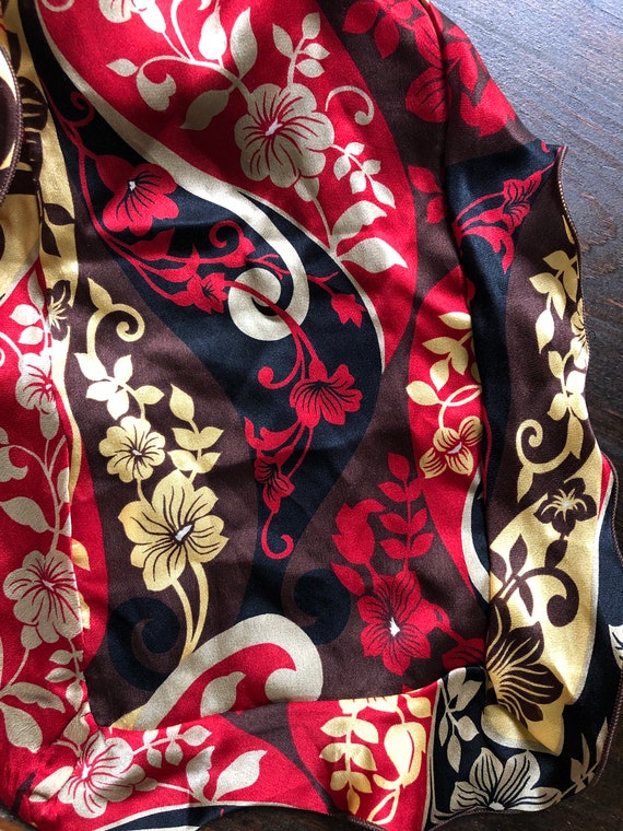 Vintage Talbots silk Asian floral scarf, red brown